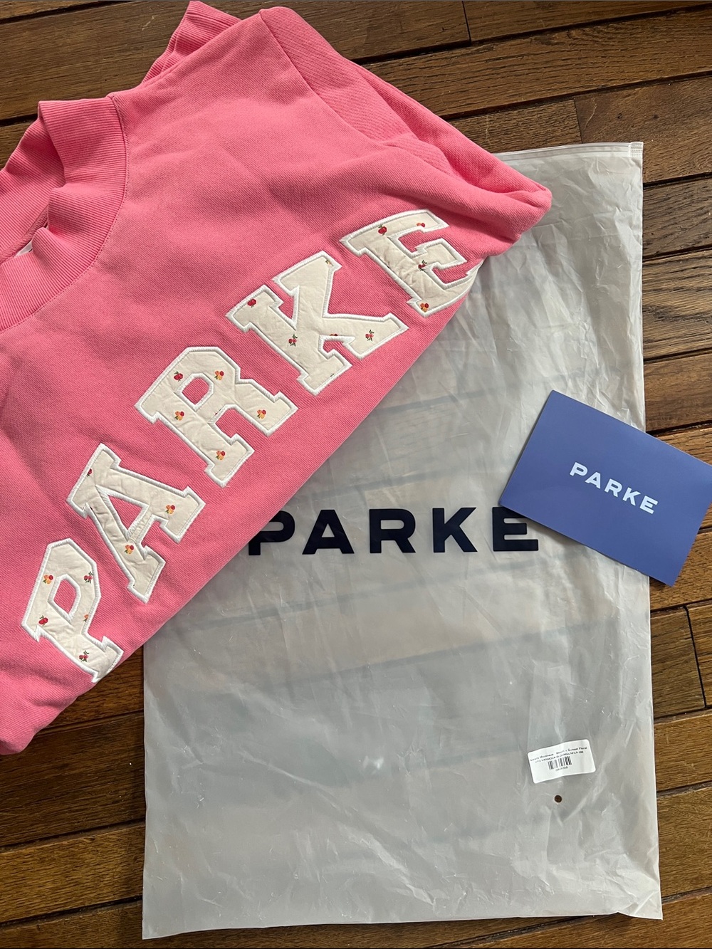 PARKE Bloom Pink Varsity Heritage Mockneck Sweatshirt Size S/M New In Bag NWT - Picture 2 of 11